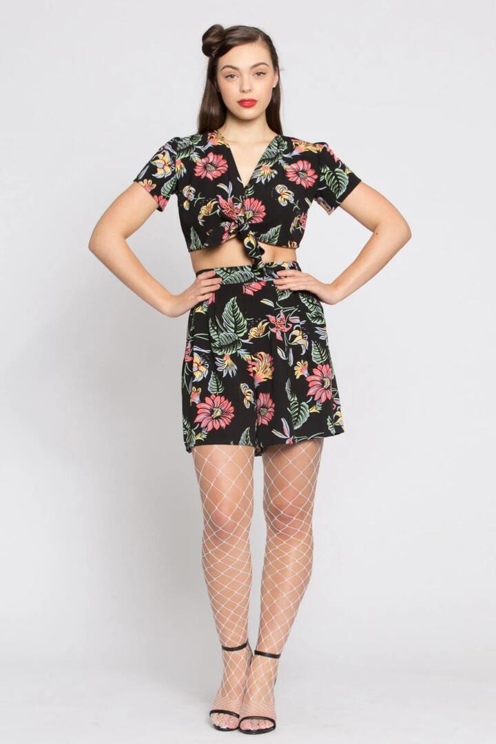 Image of a model wearing Shorts. Productname: Miami Nights Shorts in Black colour by brand - Revival