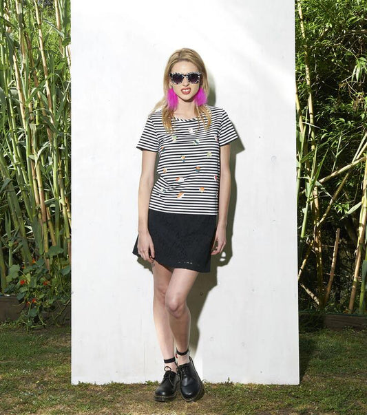 Image of a model wearing Skirts. Productname: Vintage Lace Skirt in Black colour by brand - Dangerfield