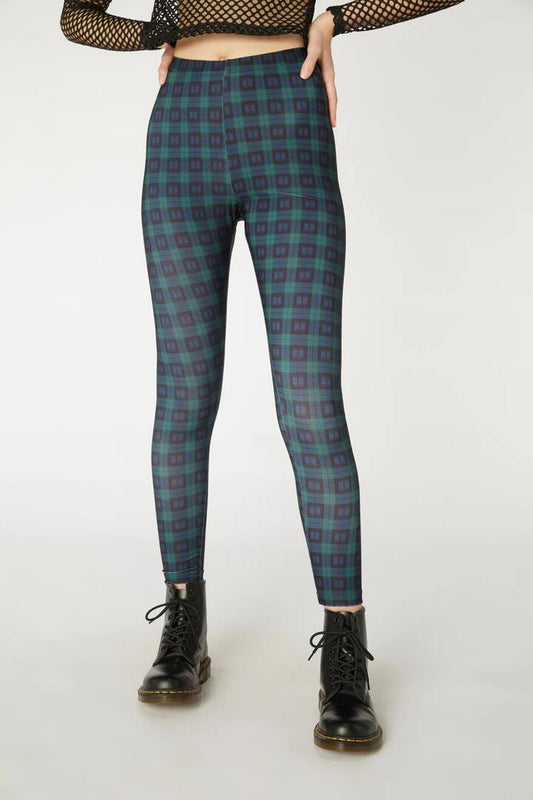 Image of a model wearing Pants. Productname: Lumberjack Leggings in Red Check colour by brand - Dangerfield