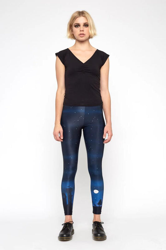 Image of a model wearing Pants. Productname: Starry Night Leggings in Black colour by brand - Dangerfield