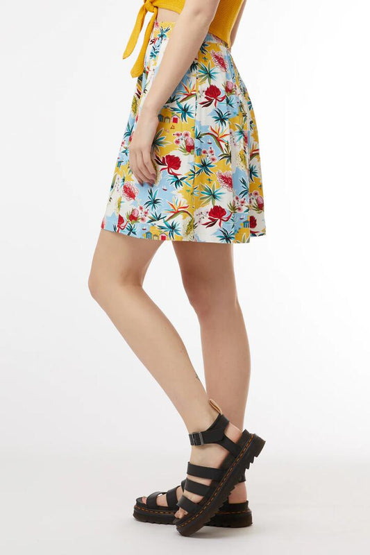 Image of a model wearing Skirts. Productname: Tropical Paradise Skirt in Cream colour by brand - Dangerfield