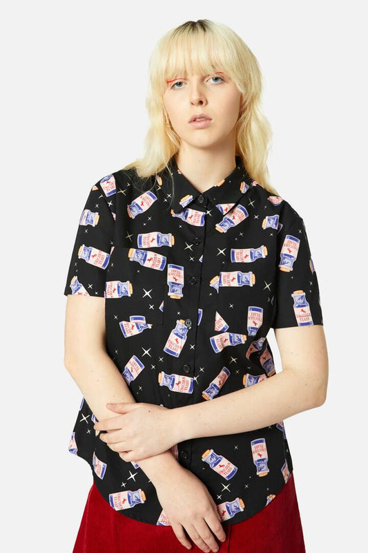 Image of a model wearing Tops. Productname: Unicorn Tears Blouse in Black colour by brand - Dangerfield