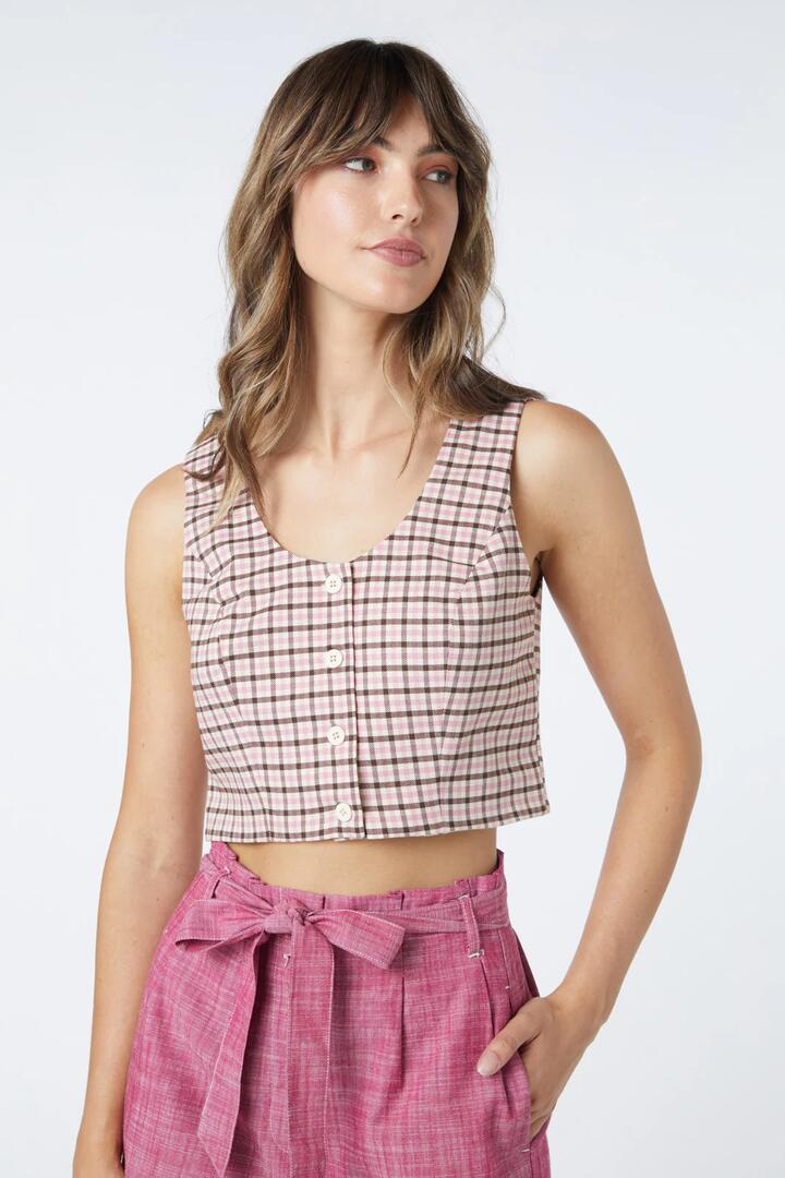 Image of a model wearing Tops. Productname: Teigen Check Top in Green colour by brand - Princess Highway