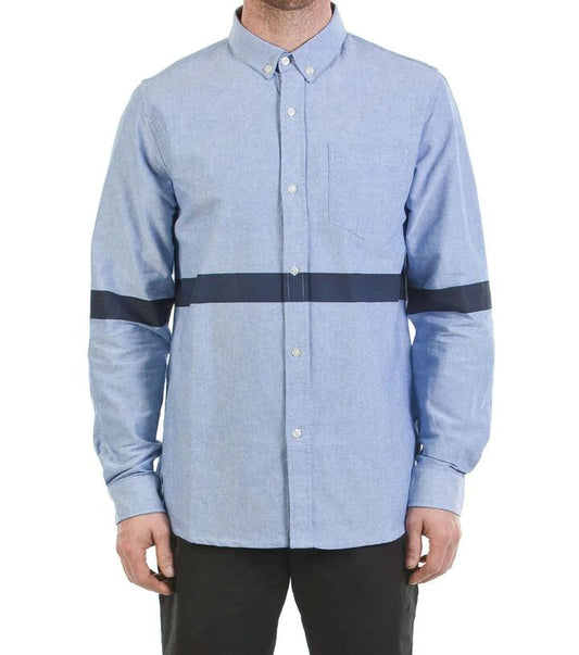 Image of a model wearing Tops. Productname: LS Relax Fit W Printed Stripe in Blue colour by brand - Dangerfield