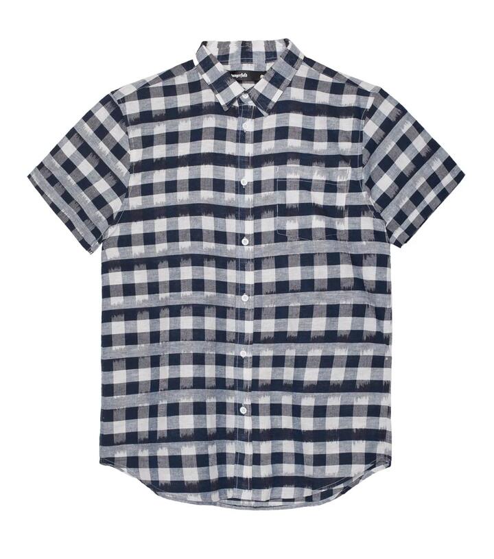 Image of a model wearing Tops. Productname: Pulse SS Shirt in Navy Check colour by brand - Dangerfield