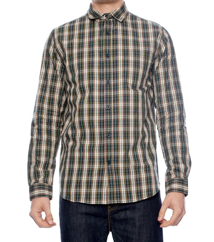 Image of a model wearing Tops. Productname: College Checkered L/S Shirt in Green colour by brand - Dangerfield