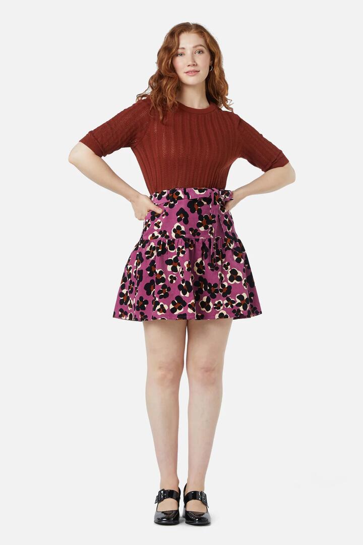 Image of a model wearing Skirts. Productname: Gigi Cord Skirt in Rose colour by brand - Princess Highway