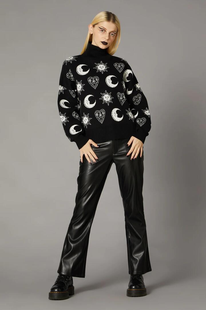 Image of a model wearing Pants. Productname: Winona PU Goth Pant in Black colour by brand - Black Friday