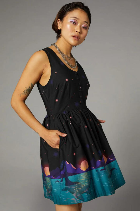 Image of a model wearing Dress. Productname: Loch Ness Print Dress in Multi colour by brand - Black Friday