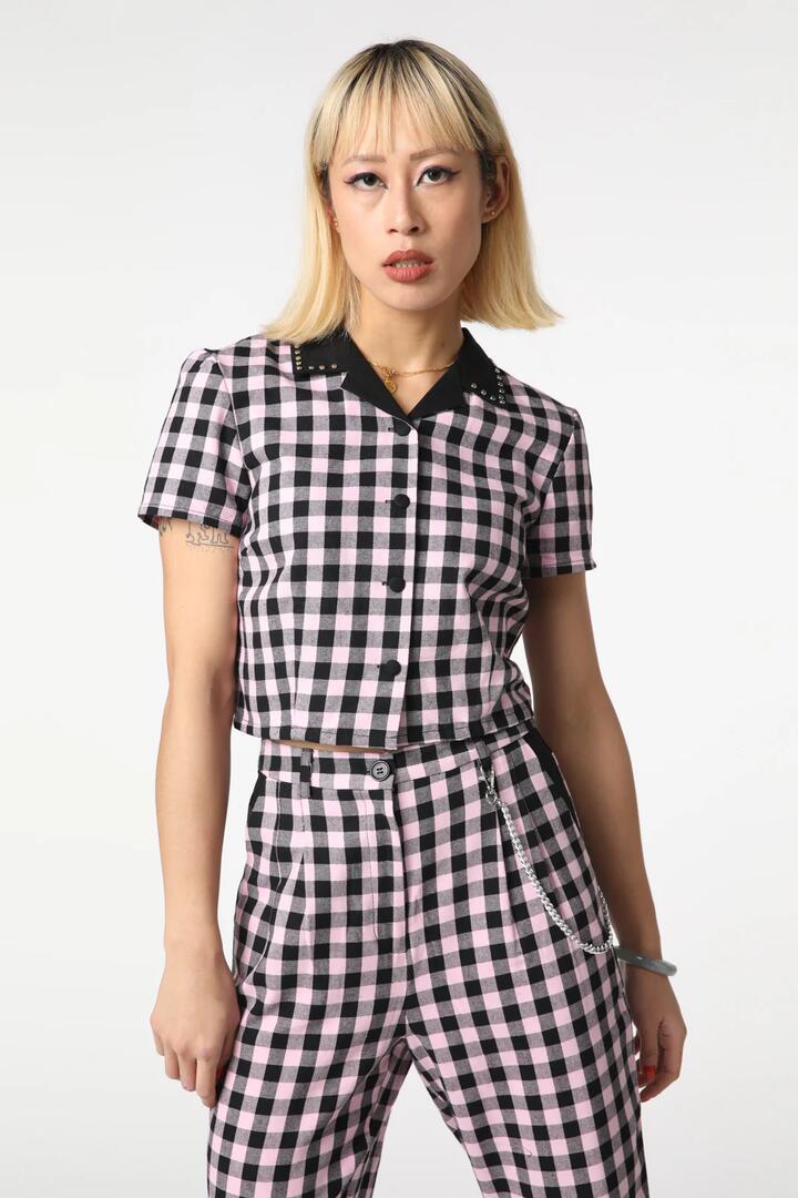 Image of a model wearing Tops. Productname: Franken Blouse in Black/Pink colour by brand - Black Friday