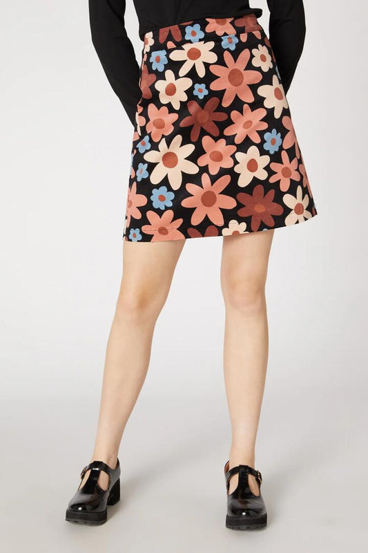 Image of a model wearing Skirts. Productname: 60S Daisy Cord Skirt in Black colour by brand - Princess Highway