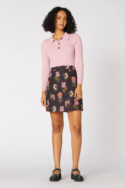 Image of a model wearing Skirts. Productname: Tessa Native Skirt in Navy colour by brand - Princess Highway