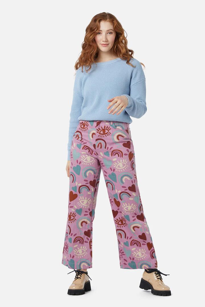 Image of a model wearing Denim. Productname: I Love Rainbows Jean in Pink colour by brand - Princess Highway