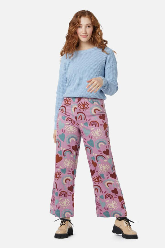 Image of a model wearing Denim. Productname: I Love Rainbows Jean in Pink colour by brand - Princess Highway