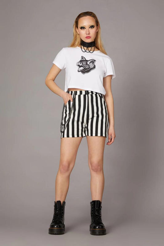 Image of a model wearing Shorts. Productname: Gothic Short in Black/White colour by brand - Black Friday