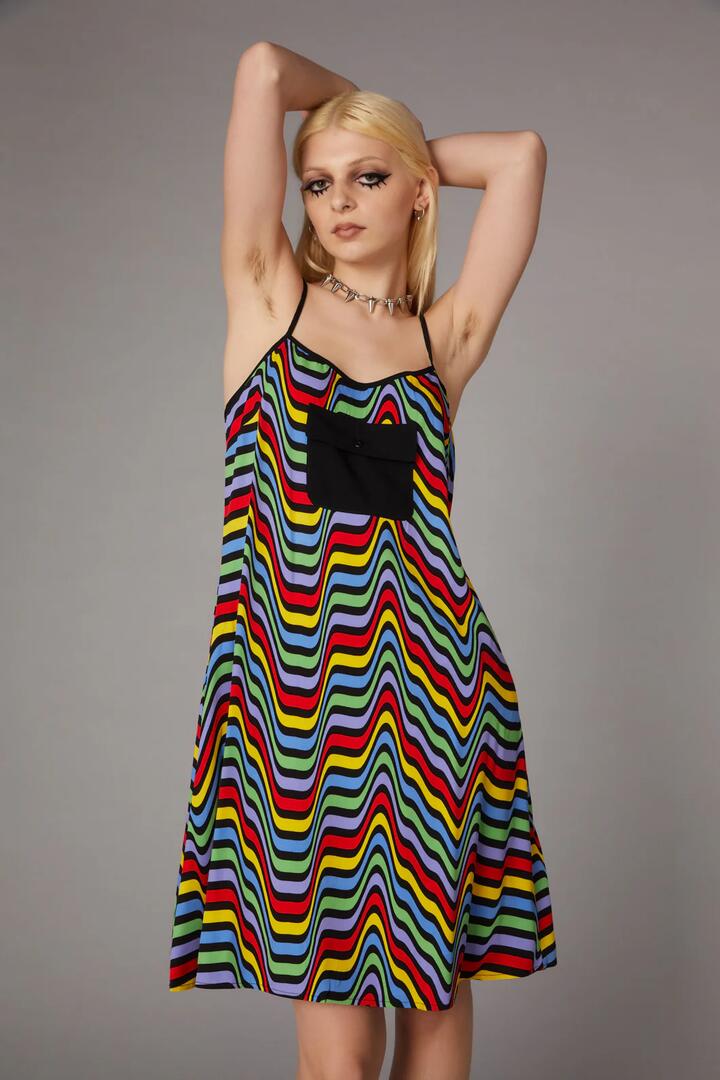 Image of a model wearing Dress. Productname: Warped Print Dress in Multi colour by brand - Black Friday