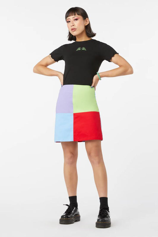 Image of a model wearing Skirts. Productname: 80S Colour Block Skirt in Multi colour by brand - Black Friday