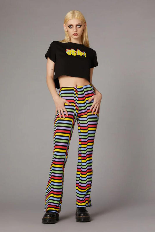 Image of a model wearing Tops. Productname: Warped Logo Print Tee in Black colour by brand - Black Friday