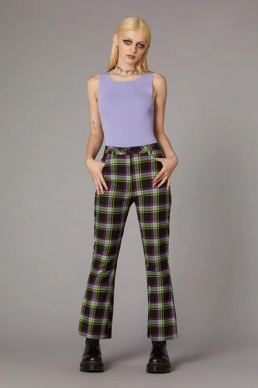 Image of a model wearing Pants. Productname: Vivid Tartan Goth Pant in Multi colour by brand - Black Friday