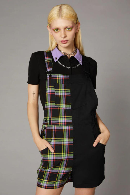 Image of a model wearing Pants. Productname: Vivid Tartan Goth Overall in Multi colour by brand - Black Friday