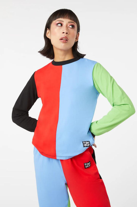 Image of a model wearing Tops. Productname: 80S Colour Block Top in Multi colour by brand - Black Friday