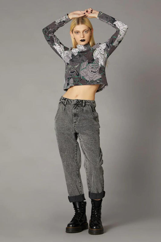 Image of a model wearing Tops. Productname: Gothic Gargoyle Top in Grey colour by brand - Black Friday