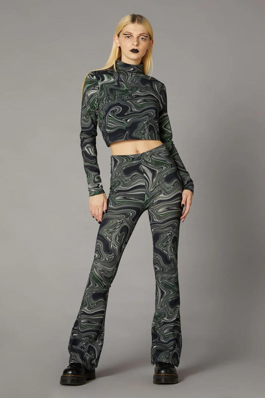 Image of a model wearing Pants. Productname: Swamp Print Pant in Black colour by brand - Black Friday