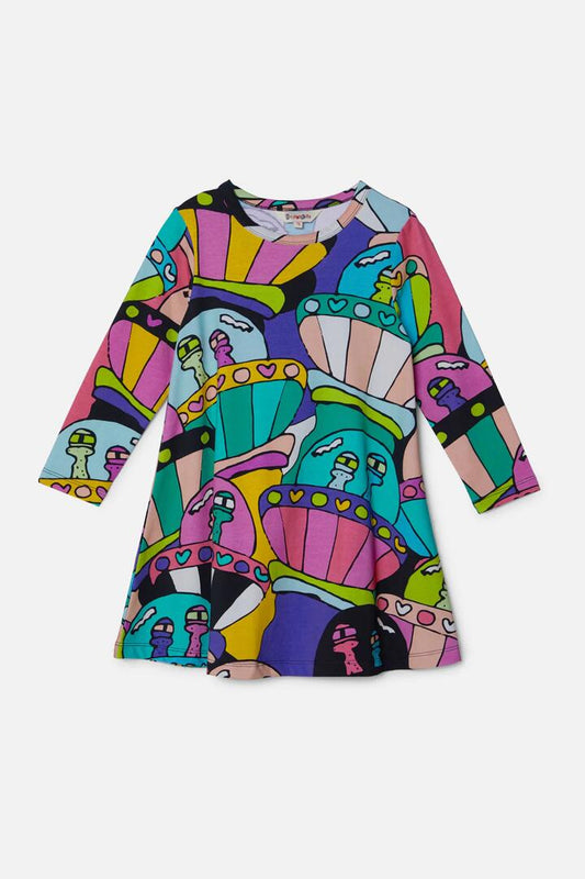 Image of a model wearing Dress. Productname: Space Jam Kids Jersey Dress in Print colour by brand - Dangerkids