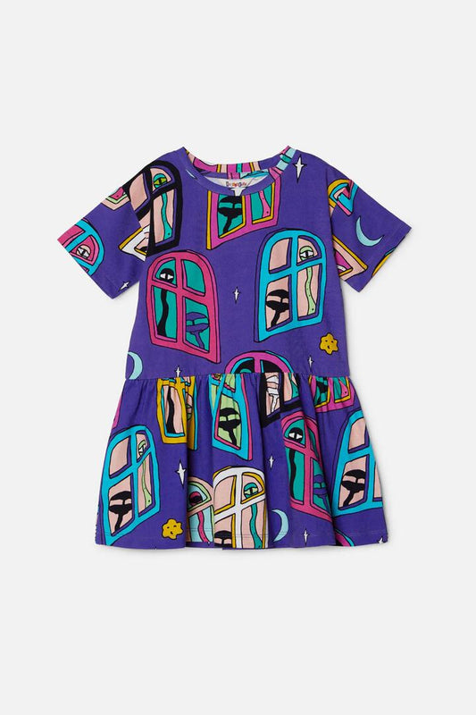 Image of a model wearing Dress. Productname: Desparate Aliens Kids Dress in Print colour by brand - Dangerkids