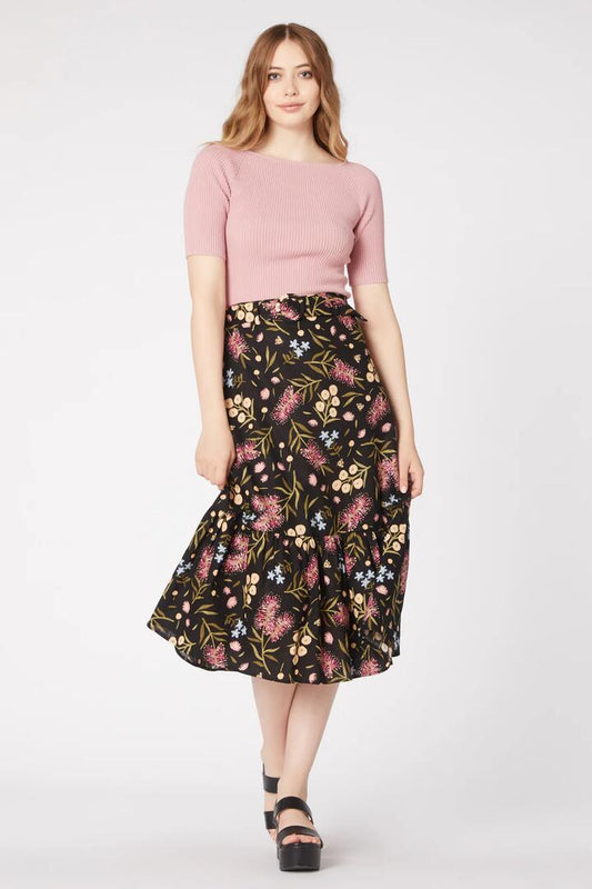 Image of a model wearing Skirts. Productname: Bottle Brush Skirt in Black colour by brand - Princess Highway