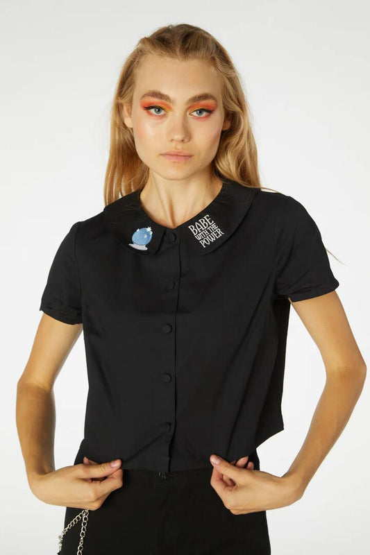 Image of a model wearing Tops. Productname: All Powerful Blouse in Black colour by brand - Black Friday