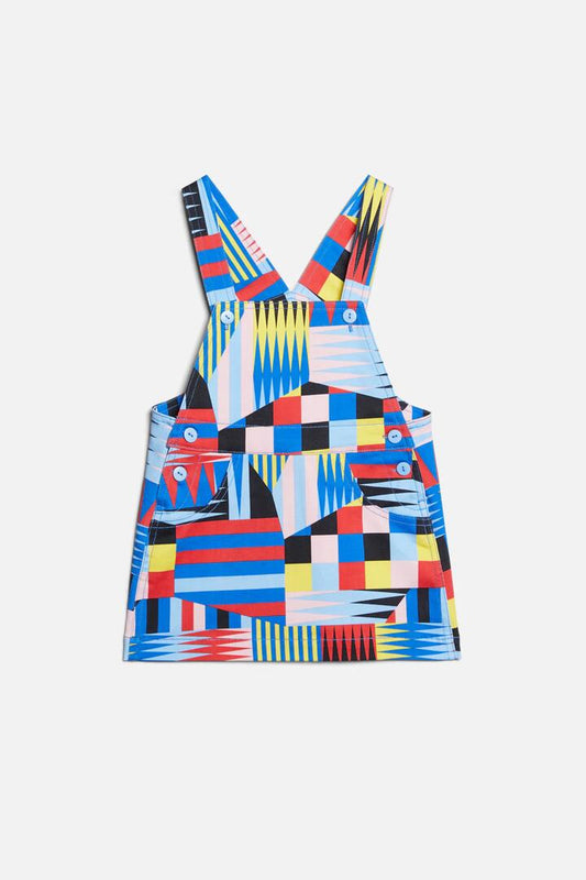 Image of a model wearing Dress. Productname: Geo Kids Pinafore in Print colour by brand - Dangerkids