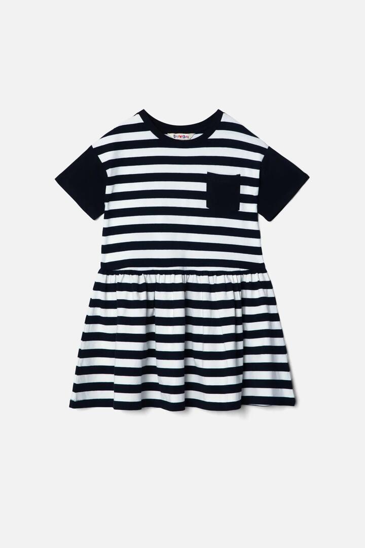 Image of a model wearing Tops. Product name - Underground Jersey Kid Dress in Black/White colour by brand - Dangerkids