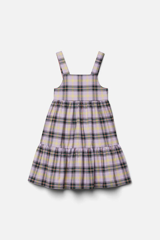 Image of a model wearing Dress. Productname: Outsiders Kids Tiered Dress in Black/Purple colour by brand - Dangerkids