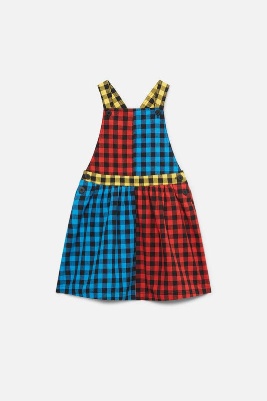 Image of a model wearing Dress. Productname: Festive Gingham Kids Pinafore in Multi colour by brand - Dangerkids