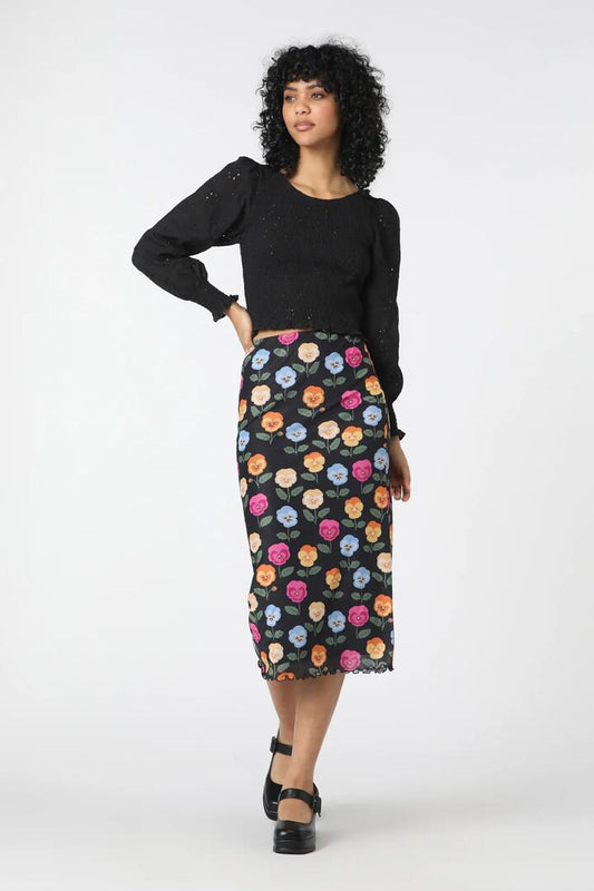 Image of a model wearing Skirts. Productname: Pansy Mesh Skirt in Black colour by brand - Princess Highway