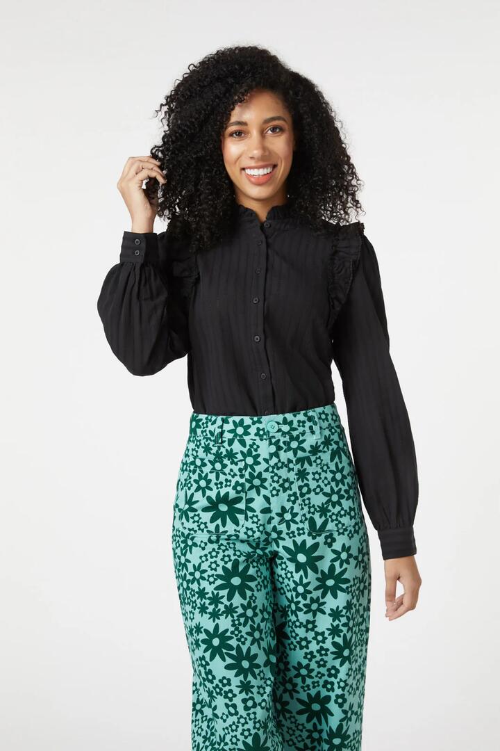 Image of a model wearing Tops. Productname: Samara Blouse in Black colour by brand - Princess Highway