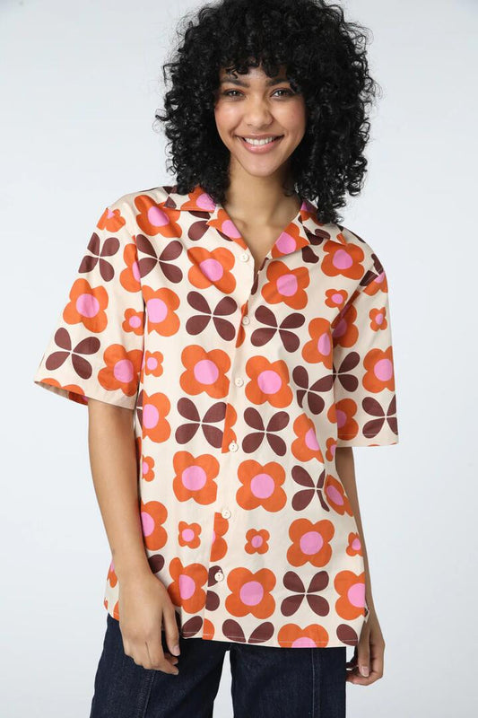 Image of a model wearing Tops. Productname: Betty Everyone Shirt in Cream colour by brand - Princess Highway