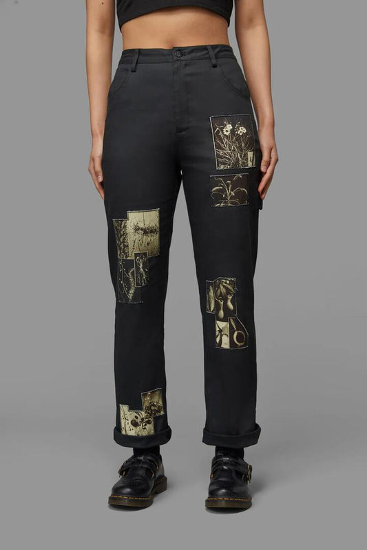 Image of a model wearing Denim. Productname: Rarity Patch Jean in Black colour by brand - Black Friday