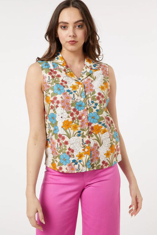 Image of a model wearing Tops. Productname: Poodle Blouse in Cream colour by brand - Princess Highway