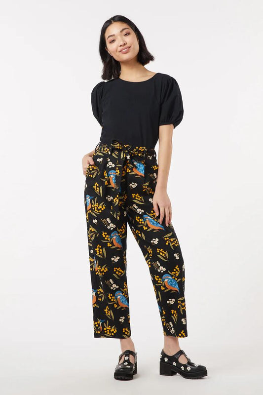 Image of a model wearing Pants. Productname: Kingfisher Pant in Black colour by brand - Princess Highway