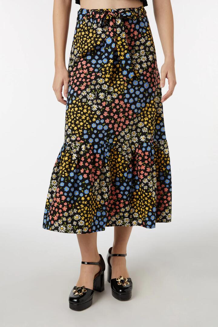 Image of a model wearing Skirts. Productname: Wendy Floral Skirt in Black colour by brand - Princess Highway