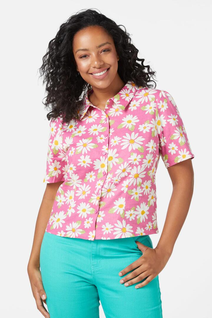 Image of a model wearing Tops. Productname: Wild Daisy Blouse in Pink colour by brand - Princess Highway