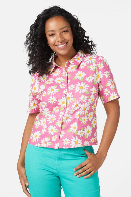 Image of a model wearing Tops. Productname: Wild Daisy Blouse in Pink colour by brand - Princess Highway