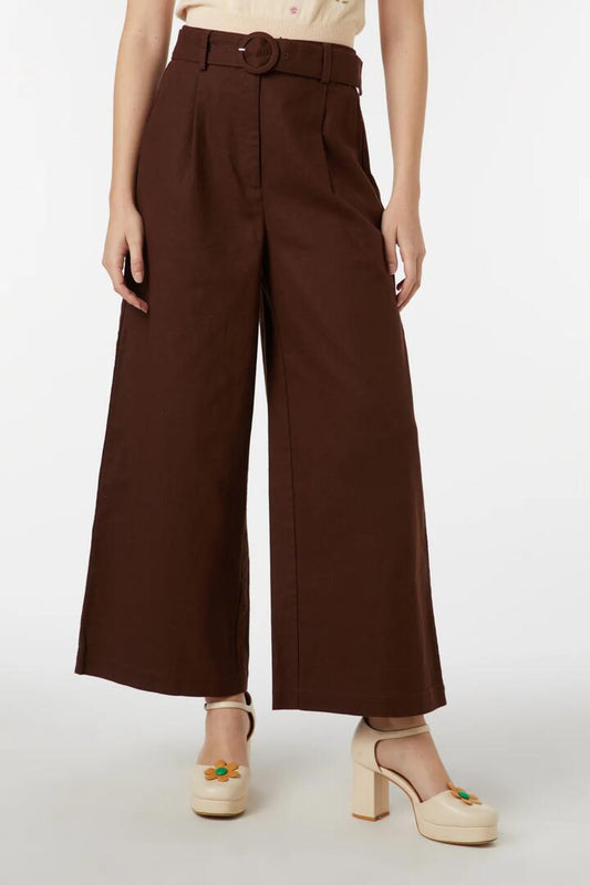 Image of a model wearing Pants. Productname: Leanne Culotte in Chocolate colour by brand - Princess Highway
