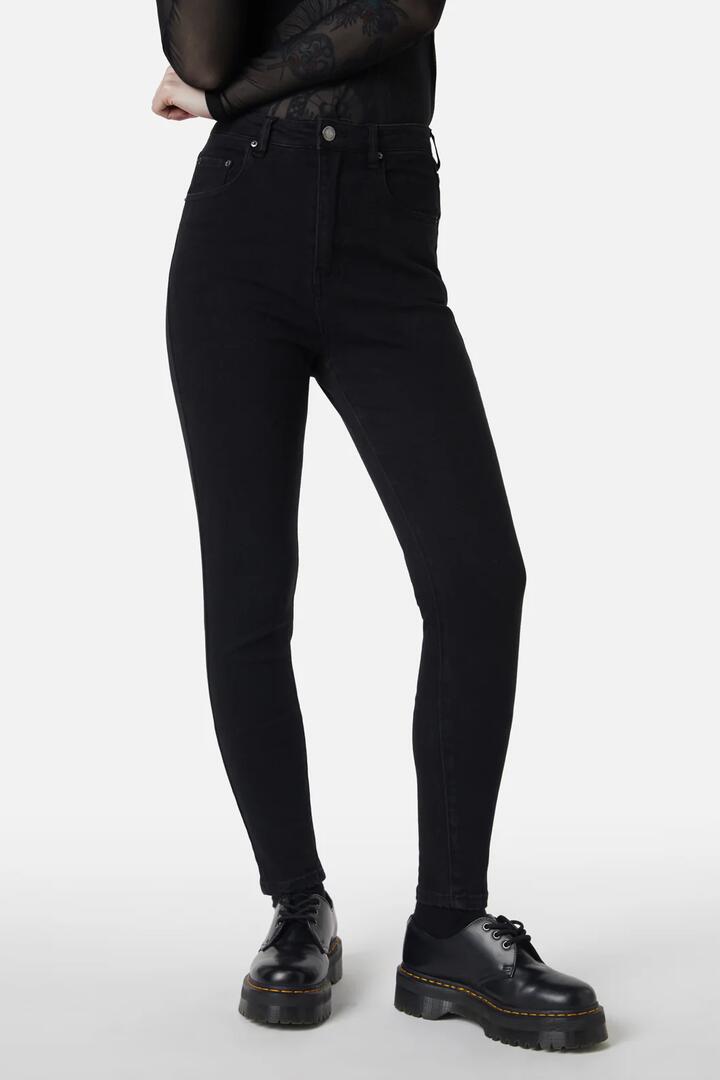 Image of a model wearing Denim. Productname: Skinny Danger Jeans in Black colour by brand - Dangerfield