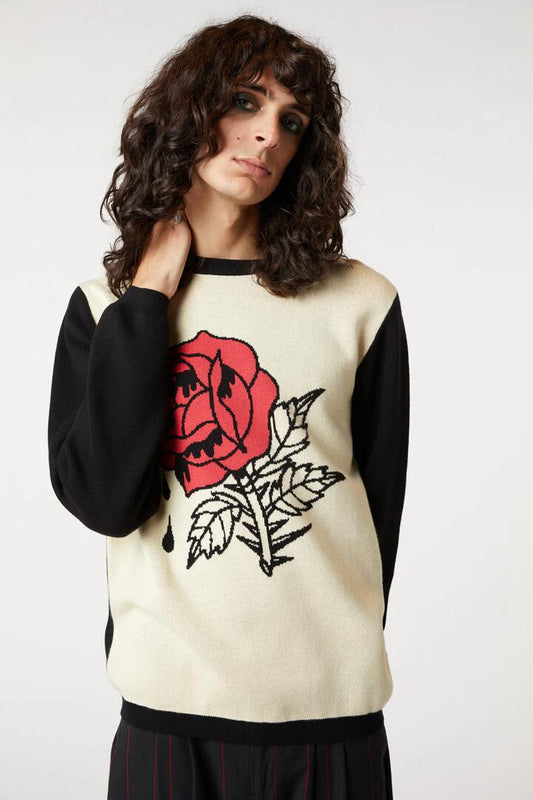 Image of a model wearing Tops. Productname: Paint The Roses Knit in Black colour by brand - Dangerfield