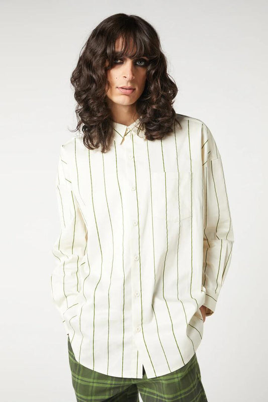 Image of a model wearing Tops. Productname: Impossible Things Long Sleeve Shirt in Cream colour by brand - Dangerfield