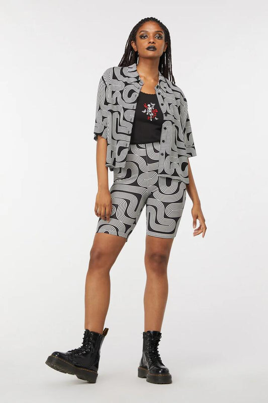 Image of a model wearing Shorts. Productname: Geo Bike Shorts in Black colour by brand - Dangerfield