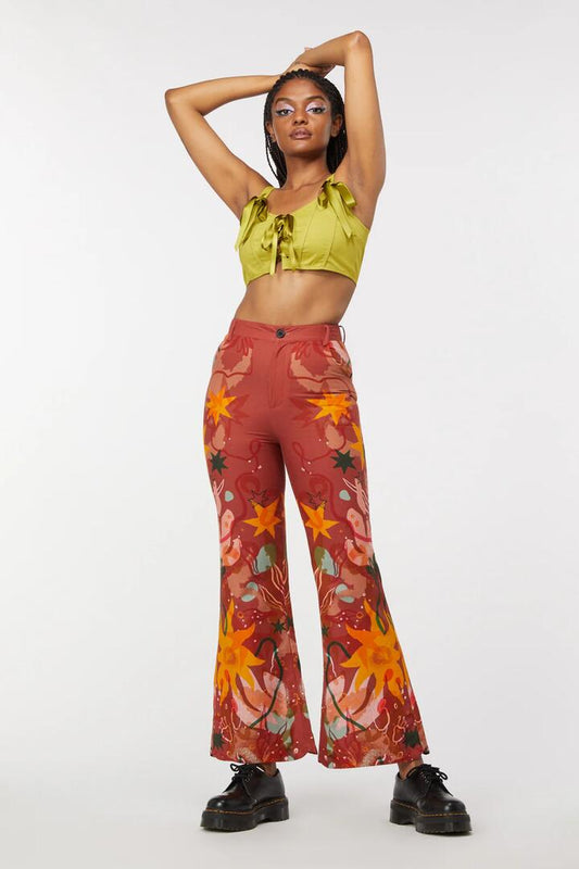 Image of a model wearing Pants. Productname: Bush Magik Pant in Brown colour by brand - Dangerfield